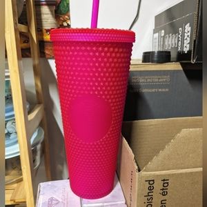 Venti neon pink studded Starbucks cup